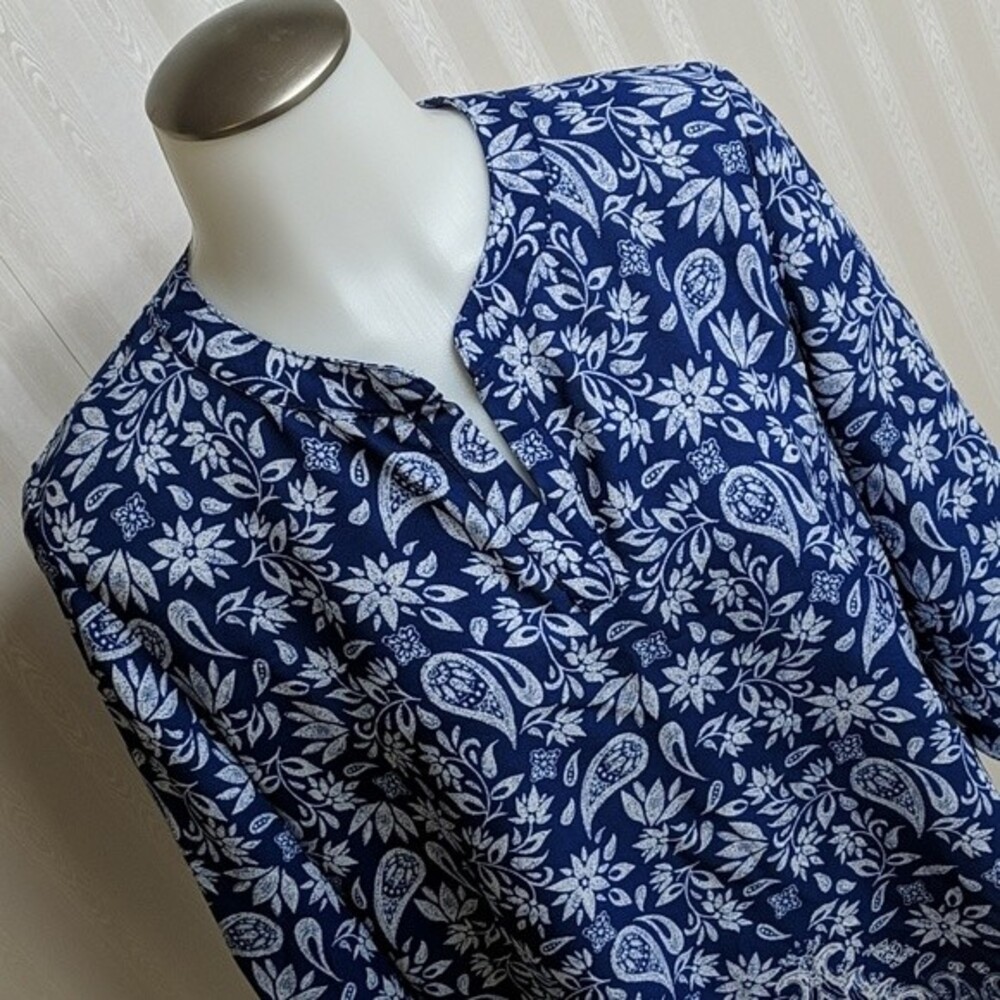 Pink Rose Tunic Top Long Sleeves Paisleys Boho Blue Navy S **NEW** - Picture 2 of 7